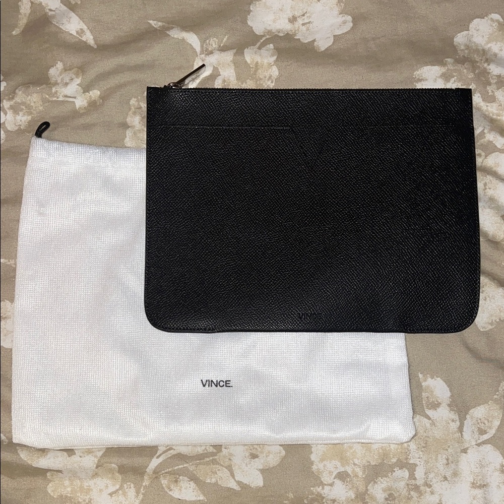 Vince Elegant Black Leather Envelope Pouch NWOT